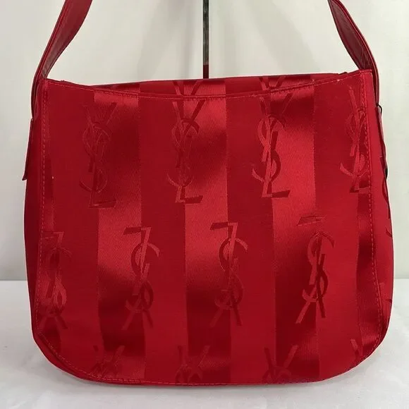 Yves St Laurent Vintage Red Satin Logo Bag - Picture 2 of 10